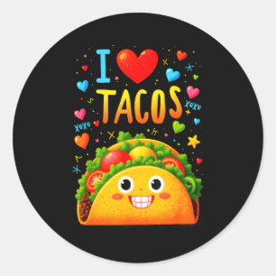 Love tacos cinco de mayo meme kawaii smiling taco classic round sticker