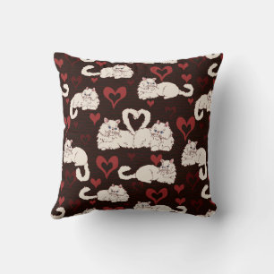 Love Tail of Cats with Heart and Stripes Black Cushion