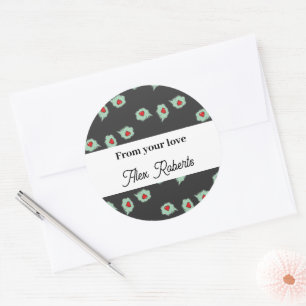 Love talks pattern on grey classic round sticker