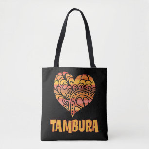 Love Tambura Orange Mandala Heart Indian Music Tote Bag