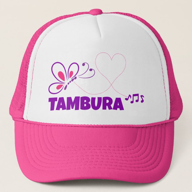 Love Tambura Pink Purple Butterfly Heart Trucker Hat (Front)