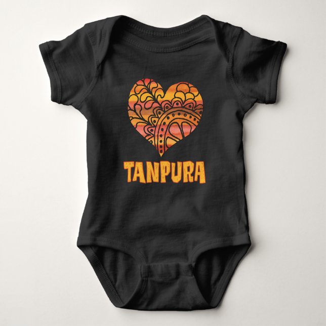 Love Tanpura Orange Mandala Heart Indian Music Baby Bodysuit (Front)
