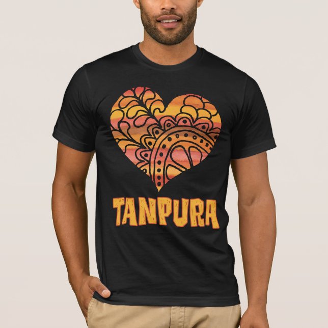 Love Tanpura Orange Mandala Heart Indian Music T-Shirt (Front)