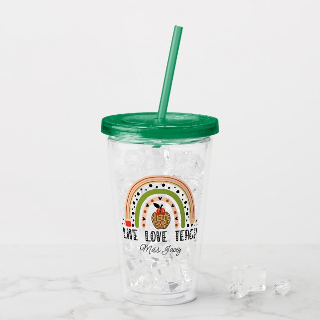 Love Teach Inspire Rainbow Teacher Appreciation Acrylic Tumbler (Back Ice)