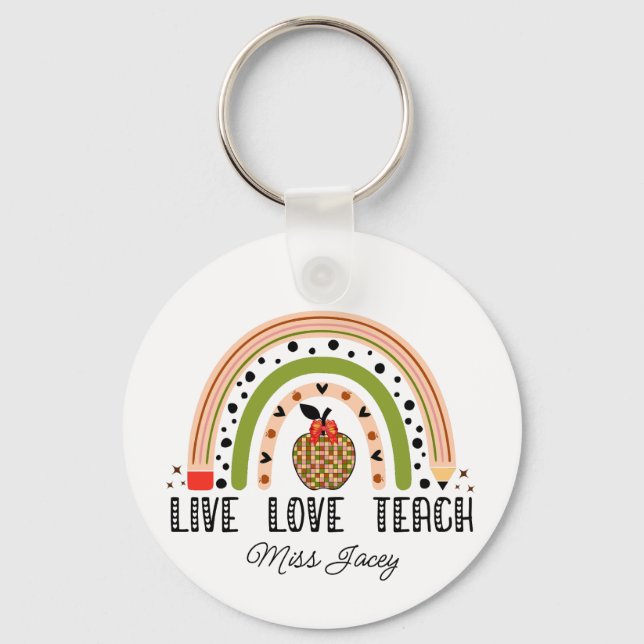 Love Teach Inspire Rainbow Teacher Appreciation Key Ring (Front)