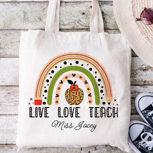 Love Teach Inspire Rainbow Teacher Appreciation Tote Bag