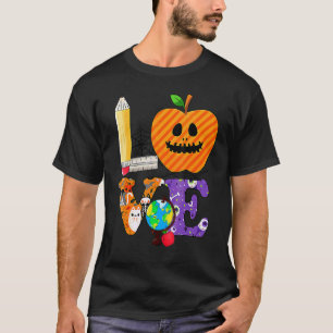 Love Teacher Apple Scary Face Teacher Halloween T-Shirt