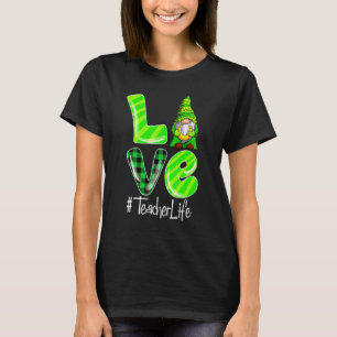 LOVE Teacher Life Gnome Leopard Shamrock St Patric T-Shirt