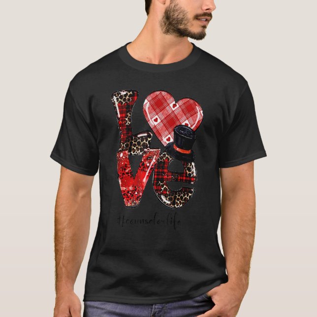 Love Teacher Life Leopard Buffalo Heart Valentines T-Shirt (Front)