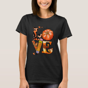 Love Teacher Life Leopard Fall Pumpkin Thanksgivin T-Shirt