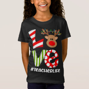 Love Teacher Life Reindeer Santa Hat Teacher Chris T-Shirt