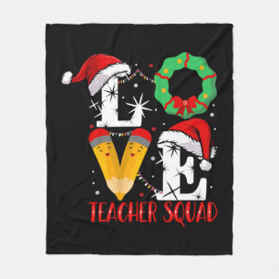 Love Teacher Squad , Funny Teachers Christmas Fleece Blanket