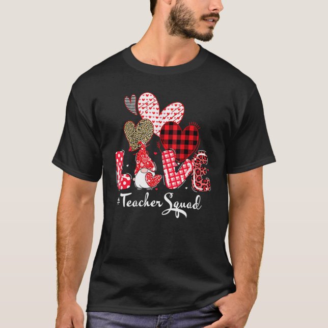 Love Teacher Squad Gnome Hearts Valentines Gnome T T-Shirt (Front)