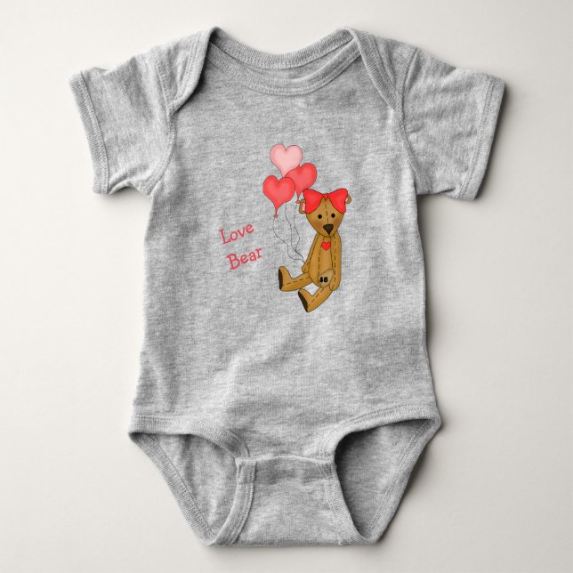 Love Teddy Bear Pink Baby Bodysuit (Front)