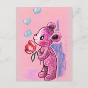 Love Teddy Bear With Tulip Postcard