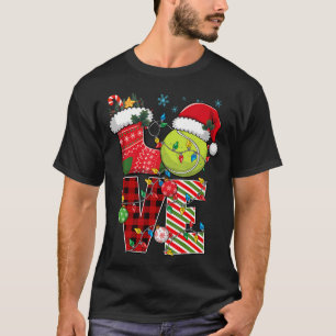 Love Tennis Christmas Santa Hat Tenniser Plaid Col T-Shirt