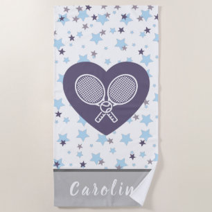Love Tennis Sports Rackets & Ball Colourful Stars Beach Towel