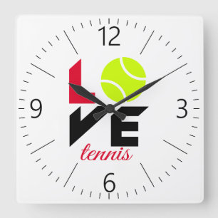 Love tennis square wall clock