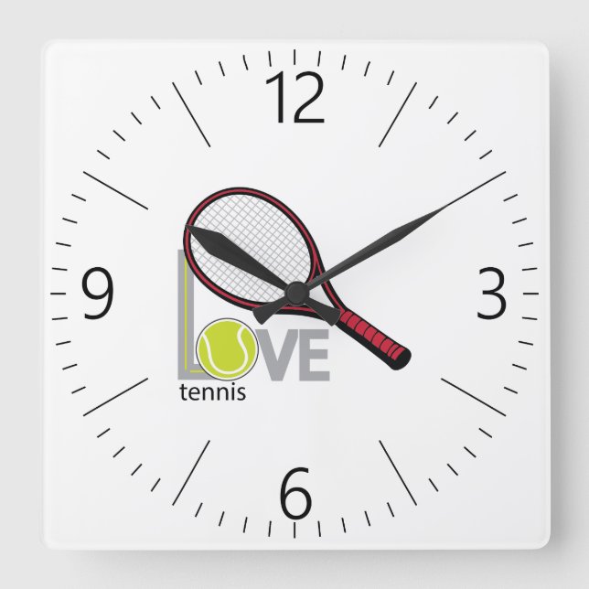 Love tennis square wall clock (Front)