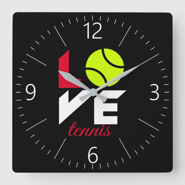 Love tennis square wall clock (Front)