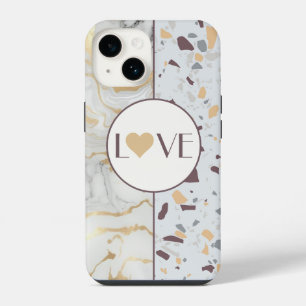 Love Terrazzo Marble iPhone Case with Gold Heart
