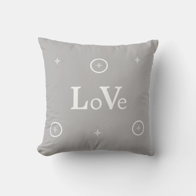 Love Text and Stars on Grey Throw Pillow (Front)