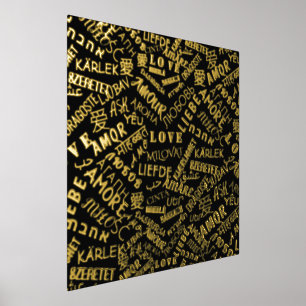 Love Text Black and Gold Foil Prints Wall Decor