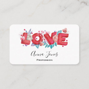 Love Text Bold Block Font Watercolor Business Card