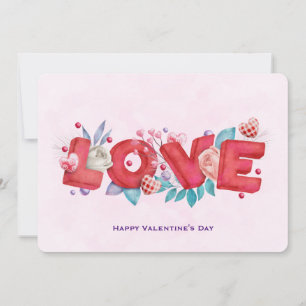 Love Text Bold Block Font Watercolor Valentine's Holiday Card