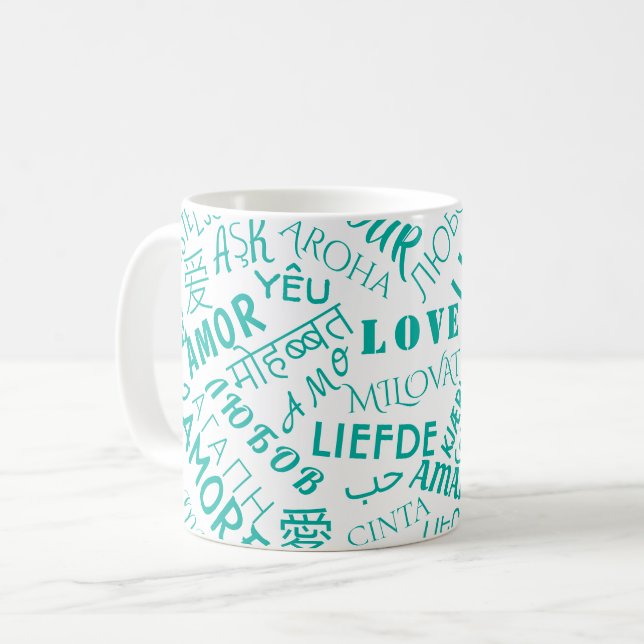Love Text Coffee Mug Choose Colour (Front Left)
