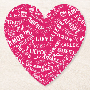 Love Text Heart Paper Coaster or Choose Colour