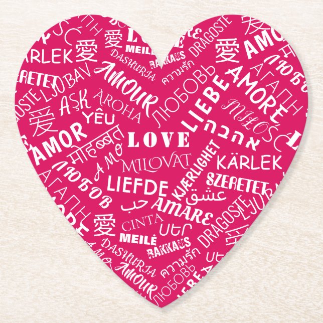 Love Text Heart Paper Coaster or Choose Colour (Front)