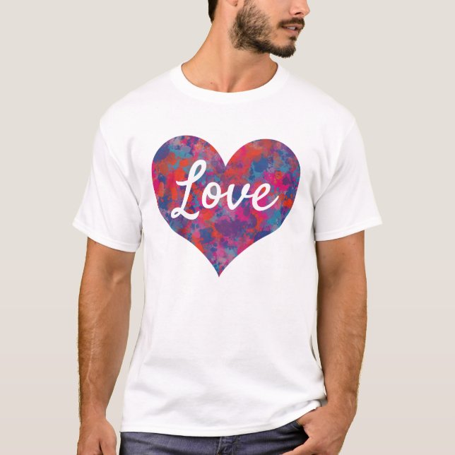 Love Text Heart Shape Colorful Drops Pattern T-Shirt (Front)