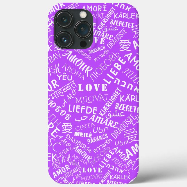 Love Text iPhone Case Multi Language Purple (Back)