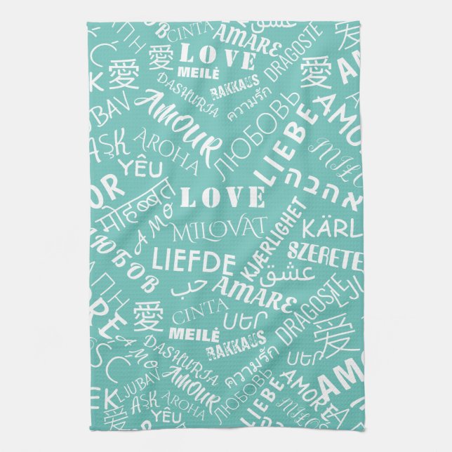 Love Text Kitchen Towel Multi Language (Vertical)