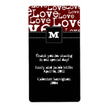 Love Text Personalised Wine Labels in Merlot