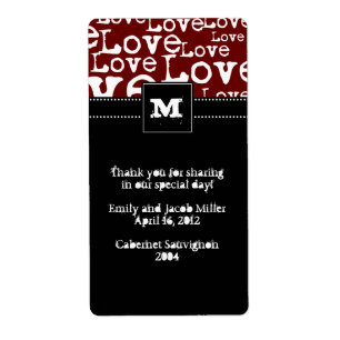 Love Text Personalised Wine Labels in Merlot
