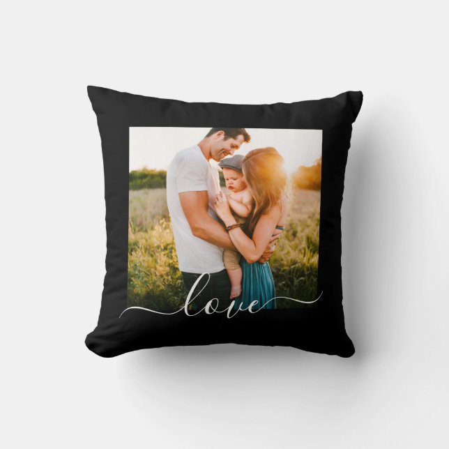 Love Text Photo Template Black Cushion (Front)