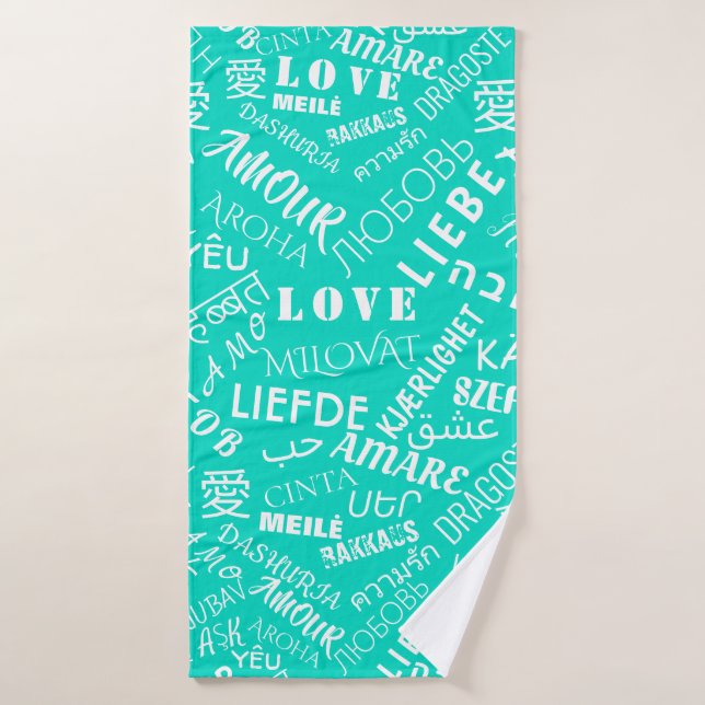 Love Text Teal Blue Bath Towels - Choose Colours (Bath Towel)
