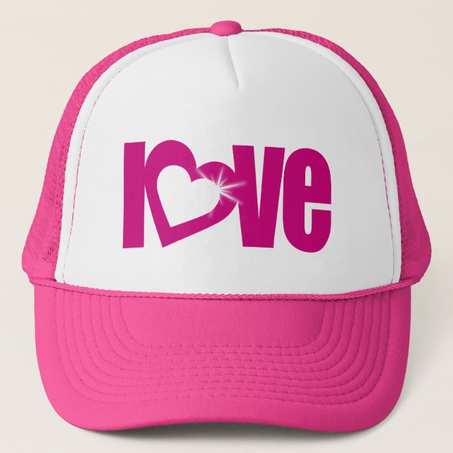 love text with heart pink hat / cap (Front)