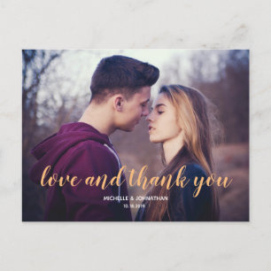 Love & thank you -Wedding photo thank you postcard