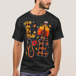 Love Thankful Nurse Turkey Leopard Thanksgiving T-Shirt