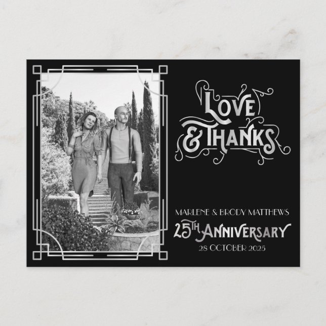 Love & Thanks 25th Wedding Anniversary Silver Postcard (Front)