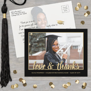 Love & Thanks 2 Photo Black and Gold Graduation Postcard