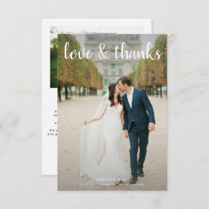LOVE & THANKS 2 Photo Black & White Wedding Than Thank You Card