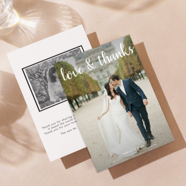 LOVE & THANKS | 2 Photo Black & White Wedding Thank You Card (Personalize this wedding thank you card with your photos & personal deets - simple, easy, done!
)