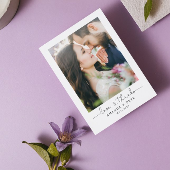 Love & Thanks 2 Photo Script Wedding Thank You Card (Grateful for the love and joy you shared on our special day. )