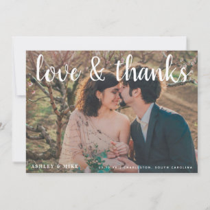 LOVE & THANKS 4 Photo Black & White Wedding Thank You Card