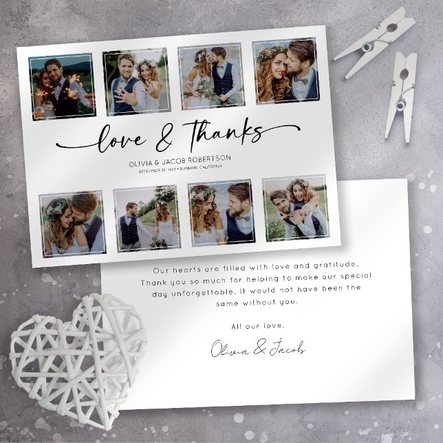Love & Thanks 8 Square Photo Collage Wedding  Thank You Card (Creator Uploaded)