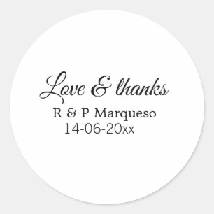 Love & thanks add couple name wedding add date yea classic round sticker